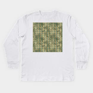 Teal and Gold Vintage Art Deco Greek Key Pattern Kids Long Sleeve T-Shirt